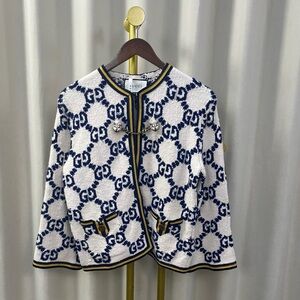 Authentic Gucci Navy and Cream Patterned Blazer